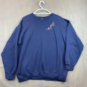 Northern Reflections Sweatshirt Women Large Blue V-Neck Flowers Embroidered